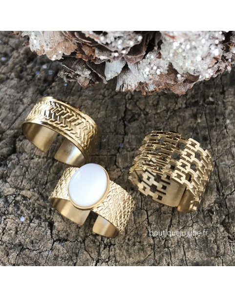 Bague Zag Link acier doré