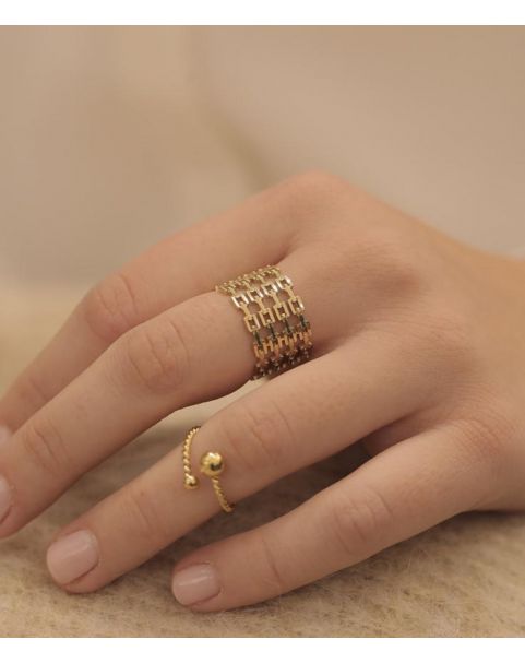 Bague Zag Link acier doré