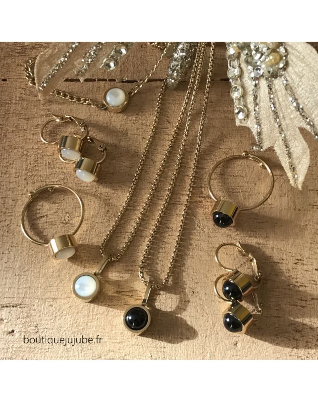 Bague Zag Lima acier doré nacre