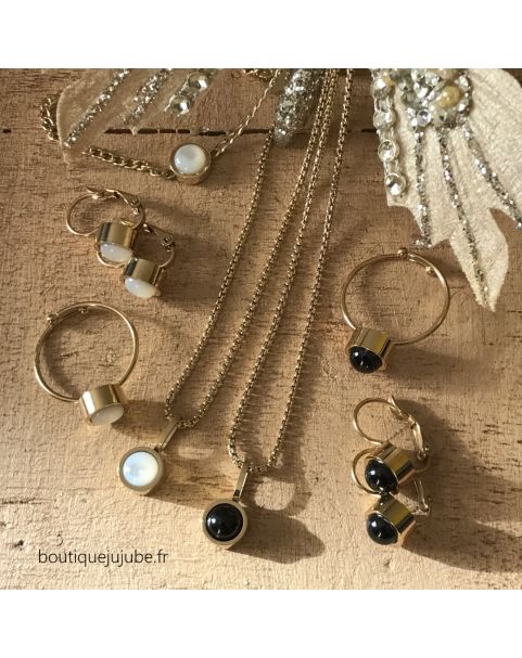 Bague Zag Lima acier doré nacre