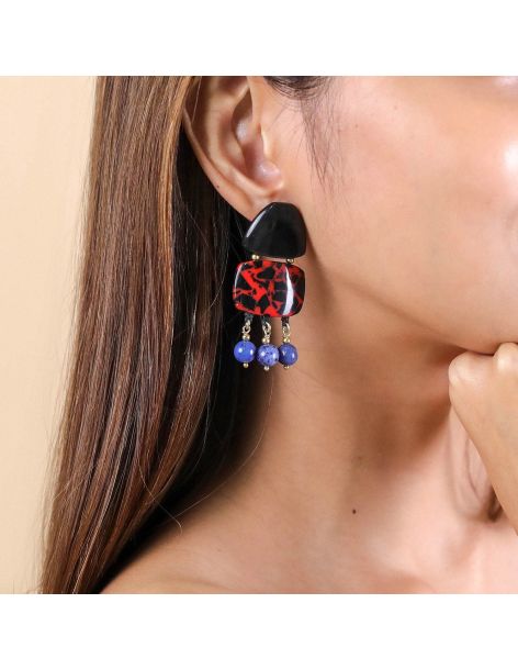 VESUVIO Boucles D'Oreilles Top Corne Noire Nature Bijoux 2